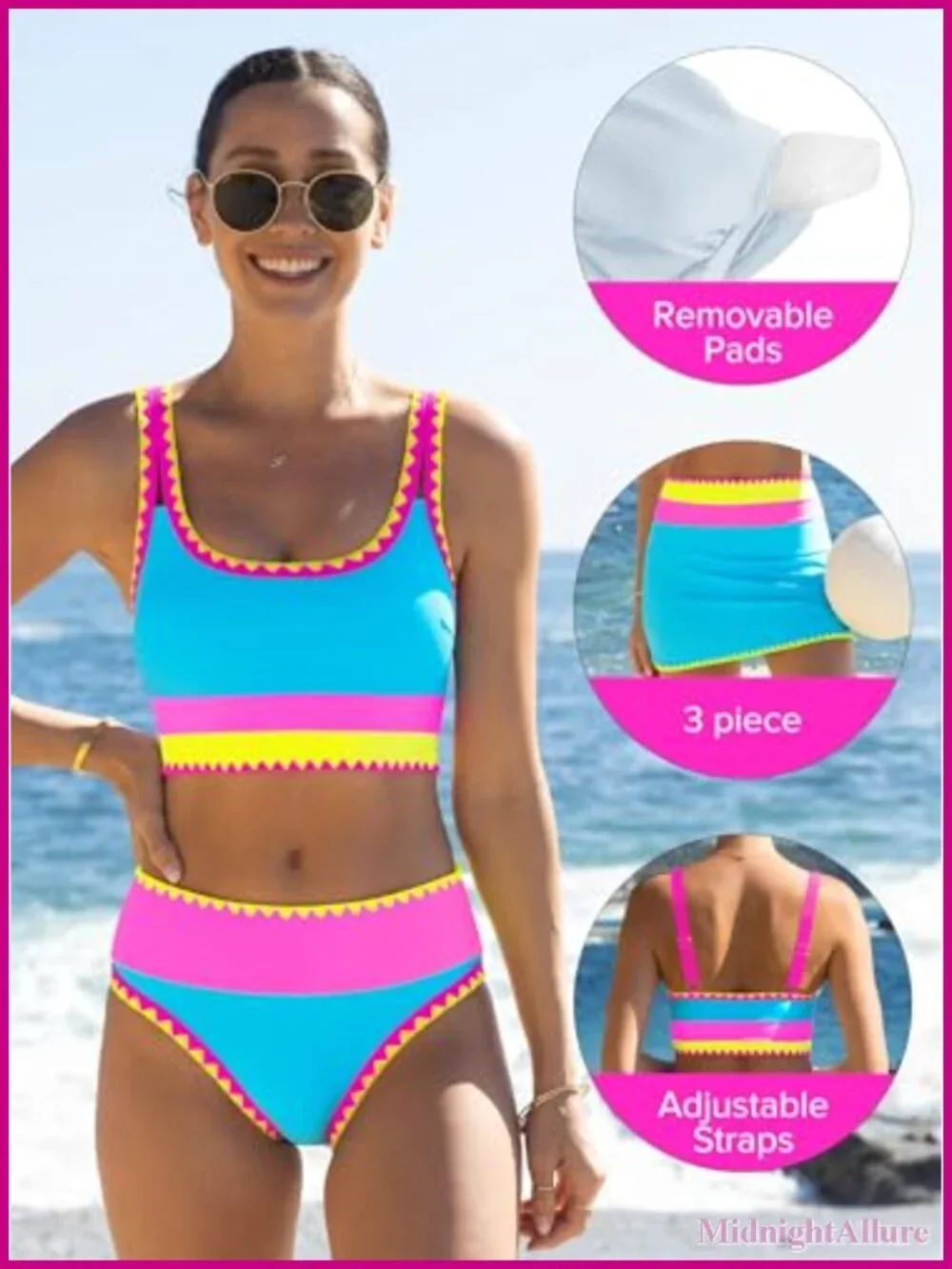 Tummy Control High Waisted Bikini with Skirt 3 Piece Push Up Swimsuit